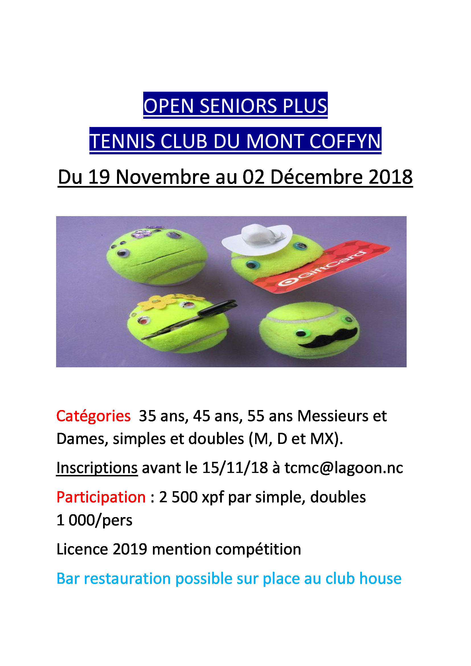 Open Seniors Plus TCMC Affiche Ligue Caledonienne De Tennis